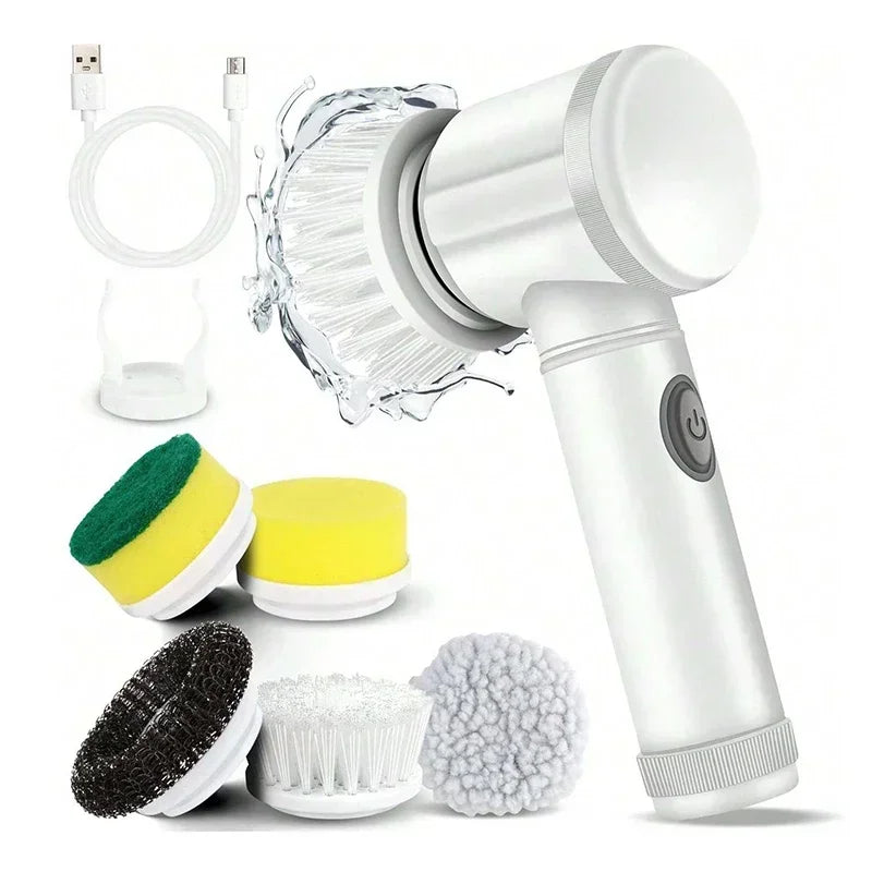 Electric Spin Scrubber, Bathroom Cordless Cleaning Brush Power Scrubber with 5 Replaceable Brush Heads, Electric Cleaning Brush